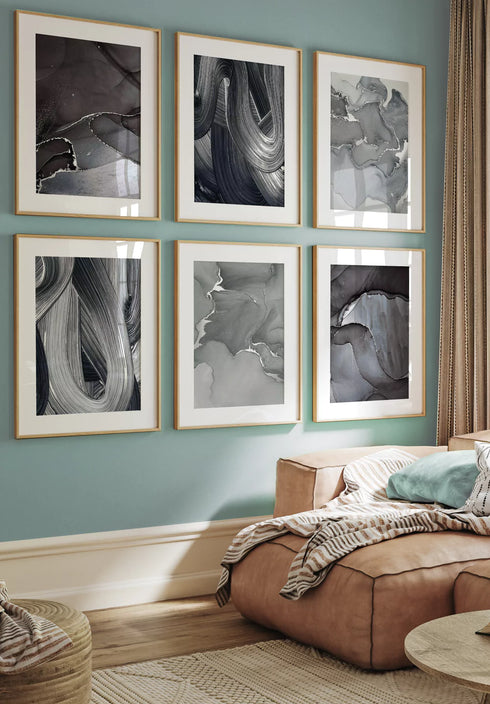 Pennellate Argento Reale Set Di 6 Poster 50x70cm